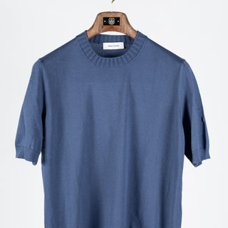 Gran Sasso Blue 2-ply Cotton Crewneck Knit T-shirt - Cotton, Italian, Regular Fit, Made In Italy - View 5