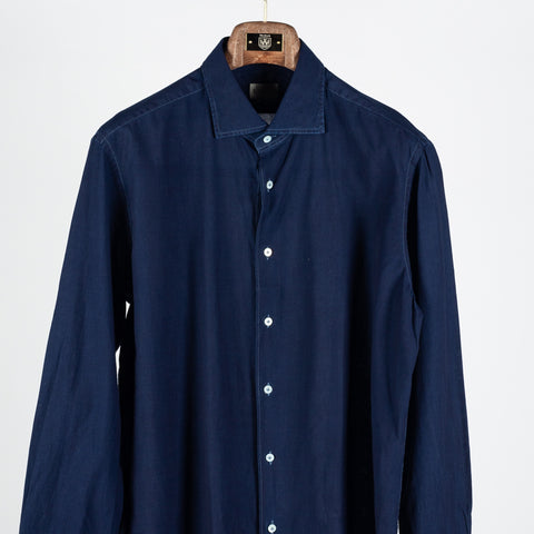Xacus Dark Blue Muslin Washed Shirt - Cotton, Silk - View 6