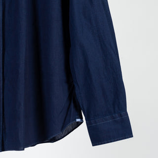 Xacus Dark Blue Muslin Washed Shirt - Cotton, Silk - Back View