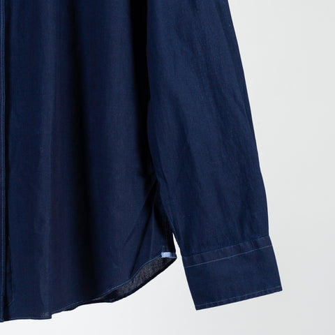 Xacus Dark Blue Muslin Washed Shirt - Cotton, Silk - Back View