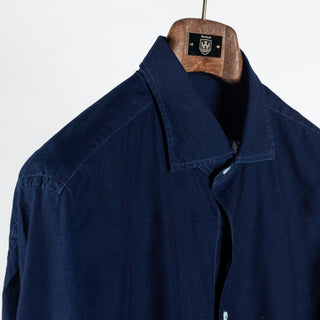 Xacus Dark Blue Muslin Washed Shirt - Cotton, Silk - Detail View