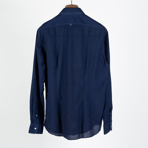 Xacus Dark Blue Muslin Washed Shirt - Cotton, Silk - View 5