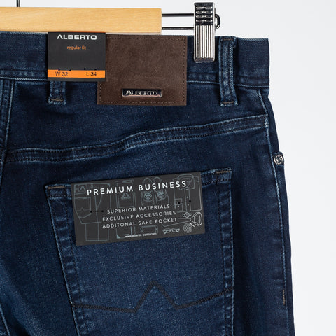 Alberto Navy Pipe 1563 Pipe Denim - Cotton, Denim, Polyester - Back View