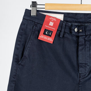 Tramarossa Navy Super Stretch Luis Chinos - Cotton, Suede, Polyester, Regular Fit, Matte, Made In Italy - Detail View