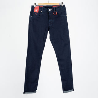 Tramarossa Blue Raw R-Elax Michelangelo Stretch Denim - Cotton, Denim, Suede, Slim Fit, Matte, Made In Italy