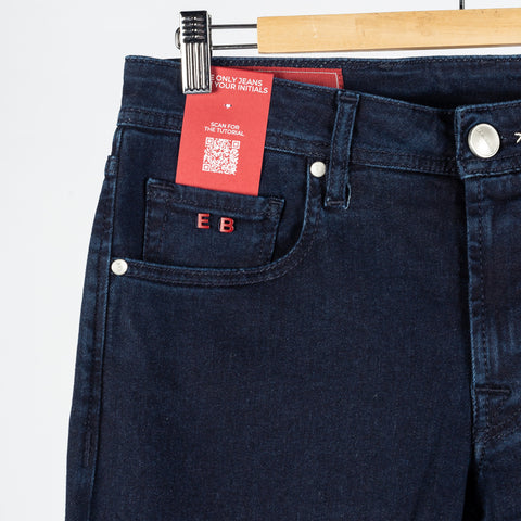 Tramarossa Blue Raw R-Elax Michelangelo Stretch Denim - Cotton, Denim, Suede, Slim Fit, Matte, Made In Italy - Detail View