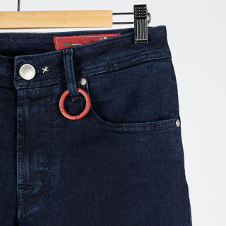 Tramarossa Blue Raw R-Elax Michelangelo Stretch Denim - Cotton, Denim, Suede, Slim Fit, Matte, Made In Italy - Back View
