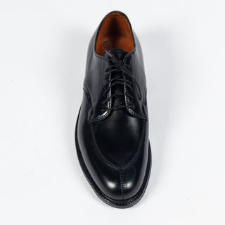Algonquin V-tip apron stitching detail on Alden 87150 black shell cordovan blucher
