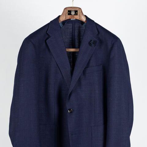 Joop Navy Herringbone Hoverest Blazer - Wool, Linen, Denim, Slim Fit - View 6