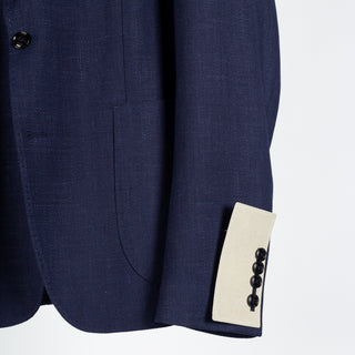 Joop Navy Herringbone Hoverest Blazer - Wool, Linen, Denim, Slim Fit - Back View