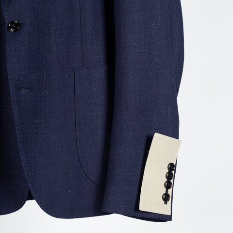 Joop Navy Herringbone Hoverest Blazer - Wool, Linen, Denim, Slim Fit - Back View