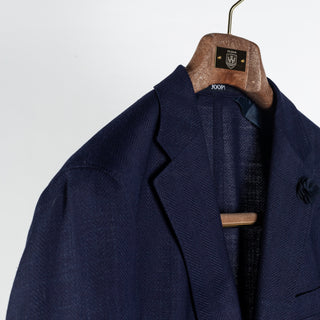 Joop Navy Herringbone Hoverest Blazer - Wool, Linen, Denim, Slim Fit - Detail View