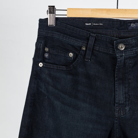 AG Tellis Tamarack Comfort Stretch Denim - Blue, Cotton, Denim, Polyester, Slim Fit, Knit - Detail View