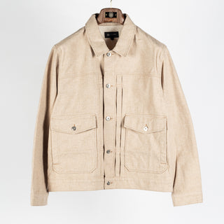 AG Melange Camel Sid Trucker Jacket - Tan, Cotton, Twill, Suede, Knit