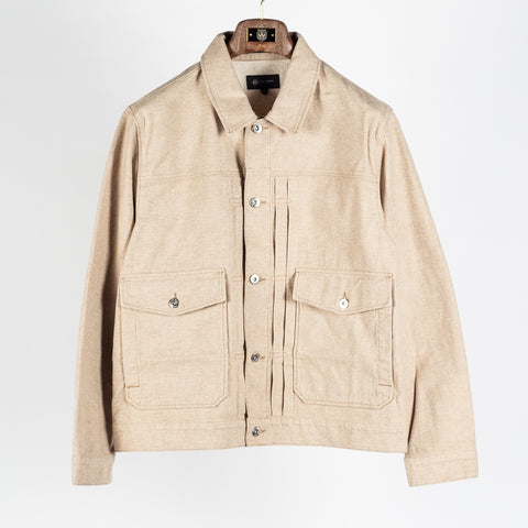AG Melange Camel Sid Trucker Jacket - Tan, Cotton, Twill, Suede, Knit