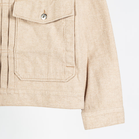 AG Melange Camel Sid Trucker Jacket - Tan, Cotton, Twill, Suede, Knit - Back View
