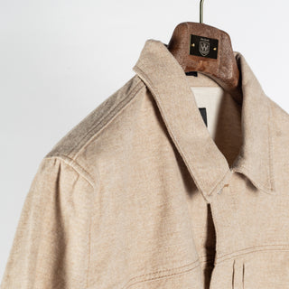 AG Melange Camel Sid Trucker Jacket - Tan, Cotton, Twill, Suede, Knit - Detail View