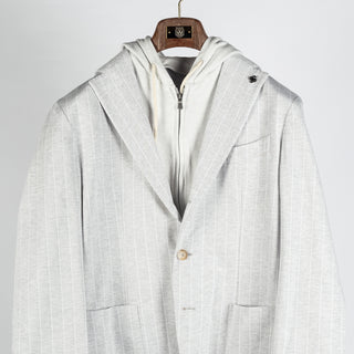 Gran Sasso Light Grey Pinstripe Hooded Jacket - Cotton, Linen, Jersey, Regular Fit, Made In Italy - View 7