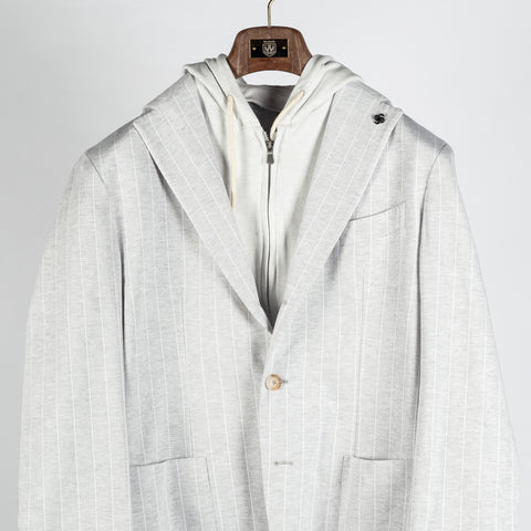 Gran Sasso Light Grey Pinstripe Hooded Jacket - Cotton, Linen, Jersey, Regular Fit, Made In Italy - View 7