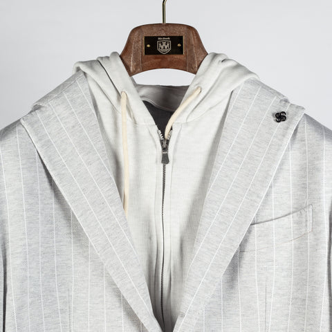 Gran Sasso Light Grey Pinstripe Hooded Jacket - Cotton, Linen, Jersey, Regular Fit, Made In Italy - View 6