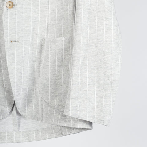 Gran Sasso Light Grey Pinstripe Hooded Jacket - Cotton, Linen, Jersey, Regular Fit, Made In Italy - Back View