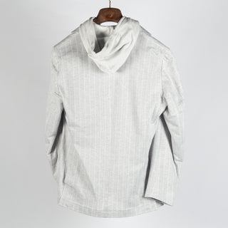 Gran Sasso Light Grey Pinstripe Hooded Jacket - Cotton, Linen, Jersey, Regular Fit, Made In Italy - View 5