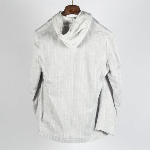 Gran Sasso Light Grey Pinstripe Hooded Jacket - Cotton, Linen, Jersey, Regular Fit, Made In Italy - View 5