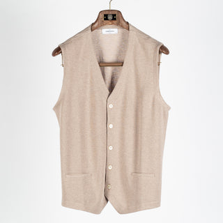Gran Sasso Tan Cotton 5 Button Vest - White, Cotton, Made In Italy