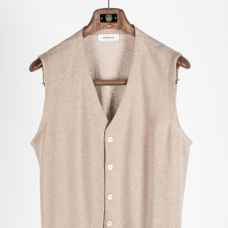 Gran Sasso Tan Cotton 5 Button Vest - White, Cotton, Made In Italy - View 5