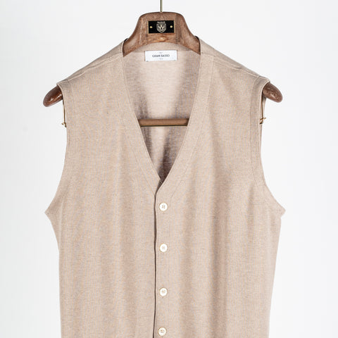 Gran Sasso Tan Cotton 5 Button Vest - White, Cotton, Made In Italy - View 5