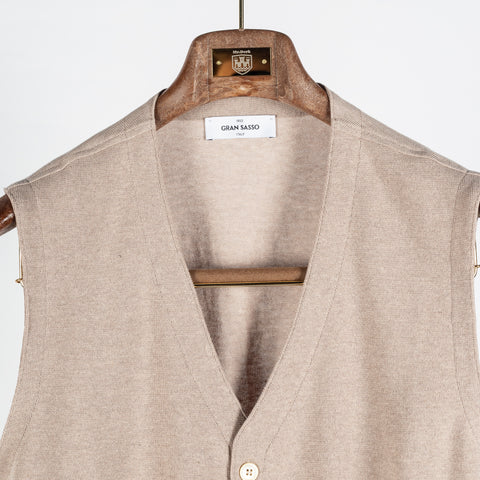 Gran Sasso Tan Cotton 5 Button Vest - White, Cotton, Made In Italy - View 6