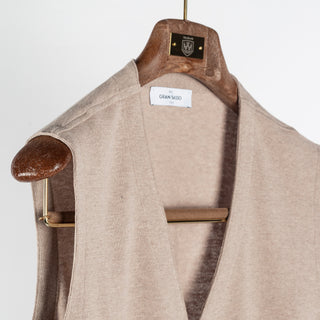 Gran Sasso Tan Cotton 5 Button Vest - White, Cotton, Made In Italy - Detail View