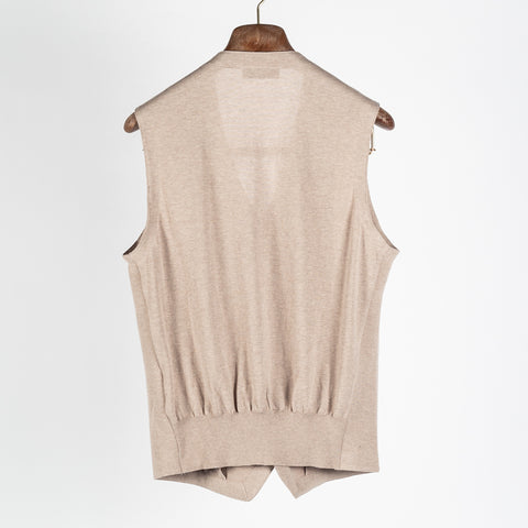 Gran Sasso Tan Cotton 5 Button Vest - White, Cotton, Made In Italy - Back View