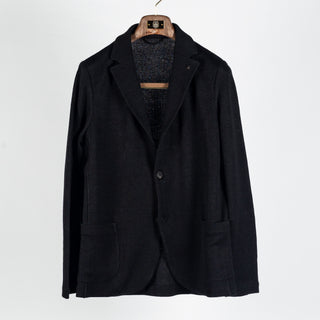 Gran Sasso Black Ribbed Knit Blazer - Cotton, Linen, Made In Italy
