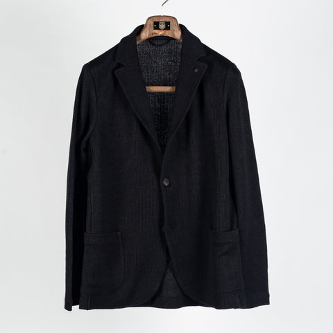 Gran Sasso Black Ribbed Knit Blazer - Cotton, Linen, Made In Italy