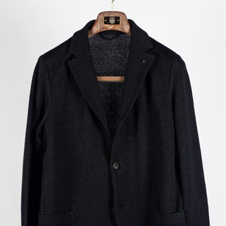 Gran Sasso Black Ribbed Knit Blazer - Cotton, Linen, Made In Italy - View 6