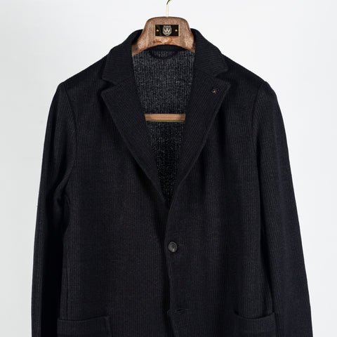 Gran Sasso Black Ribbed Knit Blazer - Cotton, Linen, Made In Italy - View 6