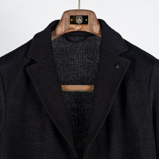 Gran Sasso Black Ribbed Knit Blazer - Cotton, Linen, Made In Italy - View 7