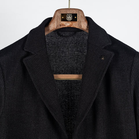 Gran Sasso Black Ribbed Knit Blazer - Cotton, Linen, Made In Italy - View 7