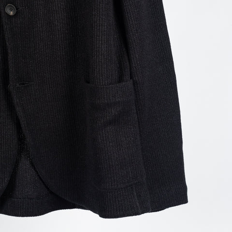 Gran Sasso Black Ribbed Knit Blazer - Cotton, Linen, Made In Italy - Back View