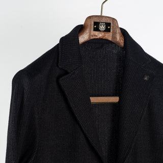 Gran Sasso Black Ribbed Knit Blazer - Cotton, Linen, Made In Italy - Detail View