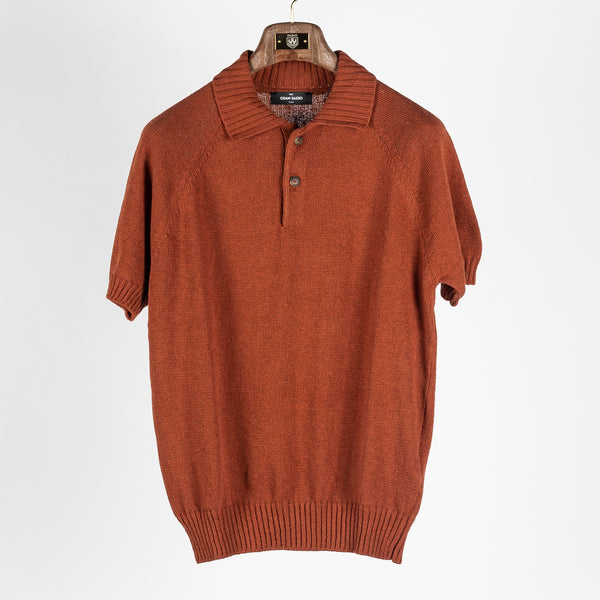 Burnt Orange Cotton-Cashmere Crêpe Knit Polo