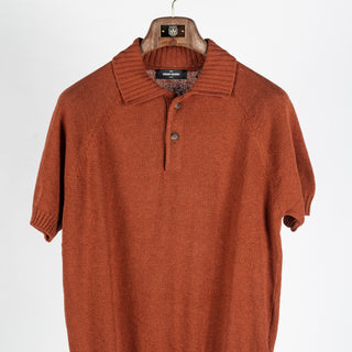 Gran Sasso Burnt Orange Cotton-Cashmere Crêpe Knit Polo - Tan, Cotton, Cashmere, Denim, Slim Fit, Made In Italy - View 5