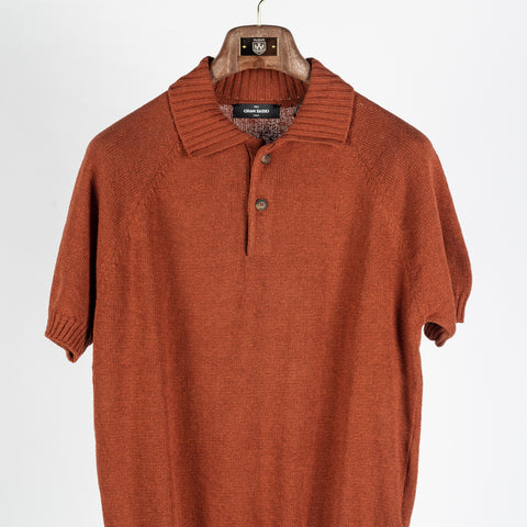 Gran Sasso Burnt Orange Cotton-Cashmere Crêpe Knit Polo - Tan, Cotton, Cashmere, Denim, Slim Fit, Made In Italy - View 5