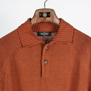 Gran Sasso Burnt Orange Cotton-Cashmere Crêpe Knit Polo - Tan, Cotton, Cashmere, Denim, Slim Fit, Made In Italy - View 6