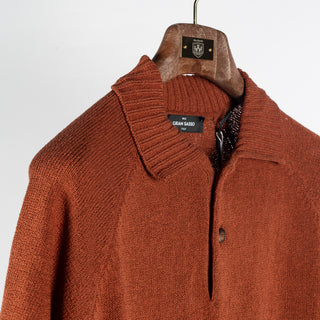 Gran Sasso Burnt Orange Cotton-Cashmere Crêpe Knit Polo - Tan, Cotton, Cashmere, Denim, Slim Fit, Made In Italy - Detail View