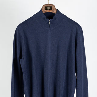 Gran Sasso Navy Cotton Micro-Pique Zip Sweater - Cotton, Regular Fit, Knit, Made In Italy - View 7