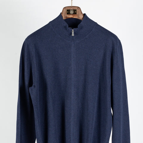 Gran Sasso Navy Cotton Micro-Pique Zip Sweater - Cotton, Regular Fit, Knit, Made In Italy - View 7