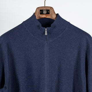 Gran Sasso Navy Cotton Micro-Pique Zip Sweater - Cotton, Regular Fit, Knit, Made In Italy - View 6