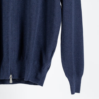 Gran Sasso Navy Cotton Micro-Pique Zip Sweater - Cotton, Regular Fit, Knit, Made In Italy - Back View